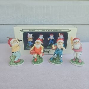 House of Lloyd Sporty Santa Claus Porcelain Figurine Set Basketball Football VTG